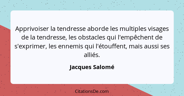 Apprivoiser la tendresse aborde les multiples visages de la tendresse, les obstacles qui l'empêchent de s'exprimer, les ennemis qui l... - Jacques Salomé