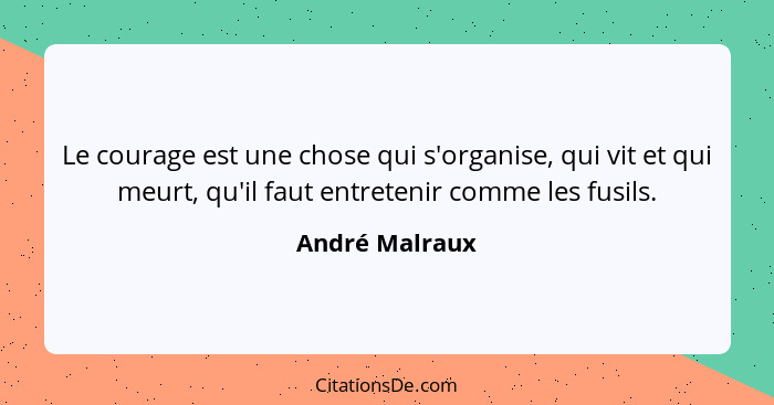 Le courage est une chose qui s'organise, qui vit et qui meurt, qu'il faut entretenir comme les fusils.... - André Malraux