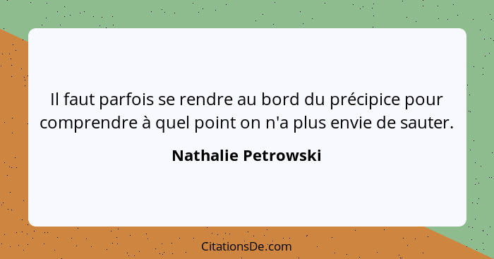 Il faut parfois se rendre au bord du précipice pour comprendre à quel point on n'a plus envie de sauter.... - Nathalie Petrowski