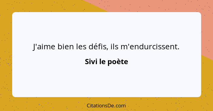 J'aime bien les défis, ils m'endurcissent.... - Sivi le poète