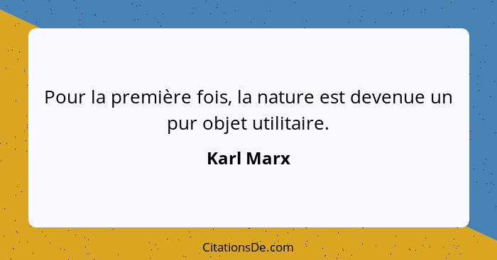 Pour la première fois, la nature est devenue un pur objet utilitaire.... - Karl Marx