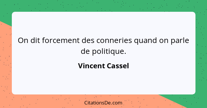 On dit forcement des conneries quand on parle de politique.... - Vincent Cassel