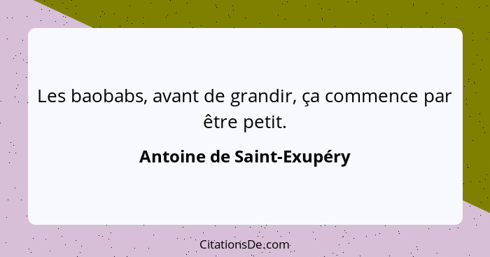 Les baobabs, avant de grandir, ça commence par être petit.... - Antoine de Saint-Exupéry