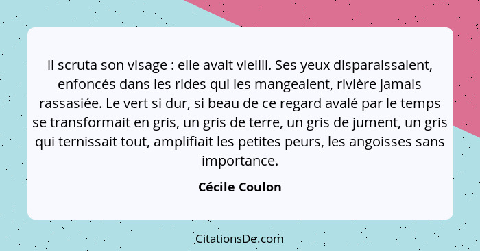 Cecile Coulon Il Scruta Son Visage Elle Avait Vieil