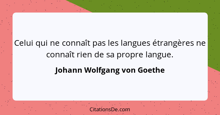 Celui qui ne connaît pas les langues étrangères ne connaît rien de sa propre langue.... - Johann Wolfgang von Goethe