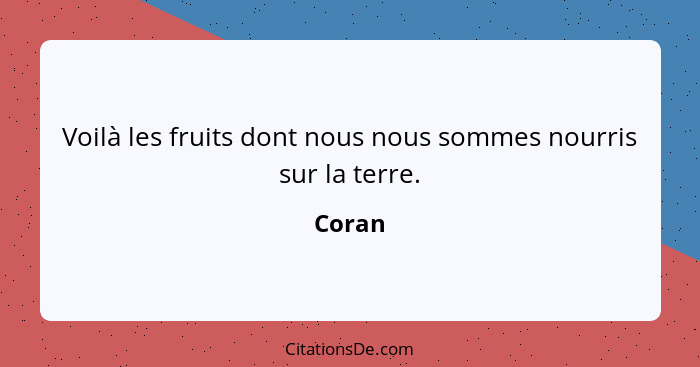 Voilà les fruits dont nous nous sommes nourris sur la terre.... - Coran