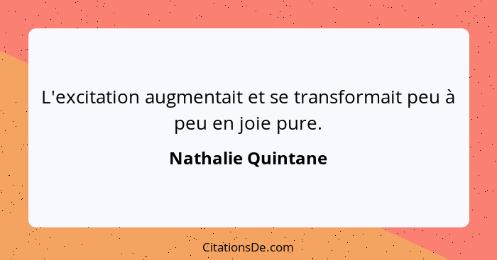 L'excitation augmentait et se transformait peu à peu en joie pure.... - Nathalie Quintane