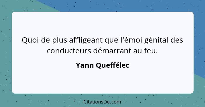 Quoi de plus affligeant que l'émoi génital des conducteurs démarrant au feu.... - Yann Queffélec