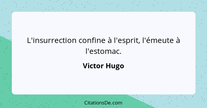 L'insurrection confine à l'esprit, l'émeute à l'estomac.... - Victor Hugo