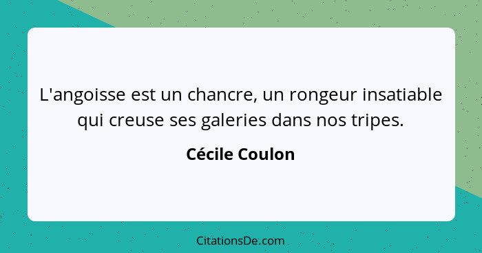 L'angoisse est un chancre, un rongeur insatiable qui creuse ses galeries dans nos tripes.... - Cécile Coulon