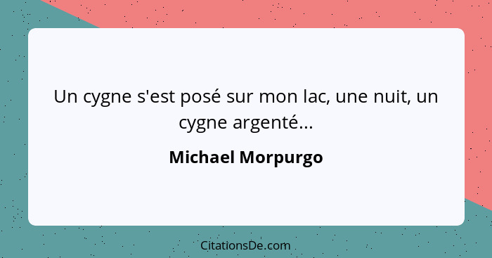 Un cygne s'est posé sur mon lac, une nuit, un cygne argenté...... - Michael Morpurgo