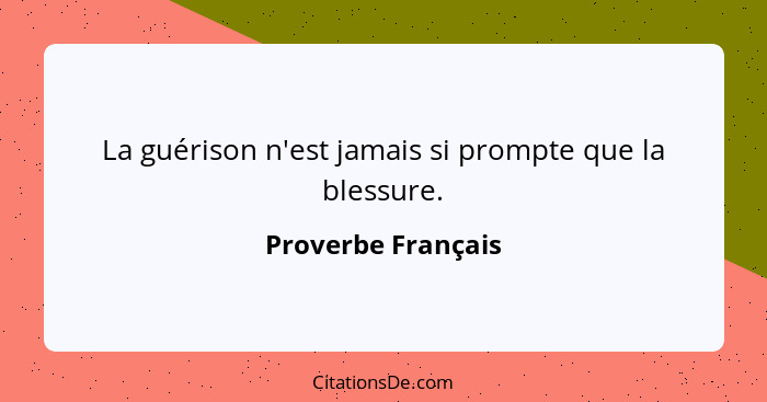 La guérison n'est jamais si prompte que la blessure.... - Proverbe Français