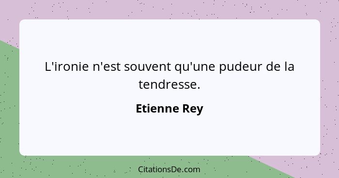 L'ironie n'est souvent qu'une pudeur de la tendresse.... - Etienne Rey