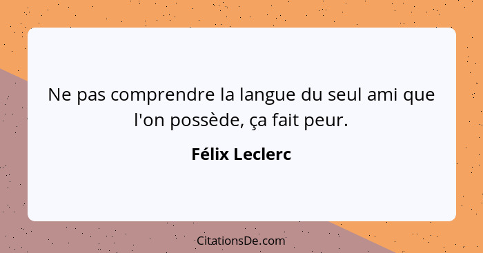 Ne pas comprendre la langue du seul ami que l'on possède, ça fait peur.... - Félix Leclerc