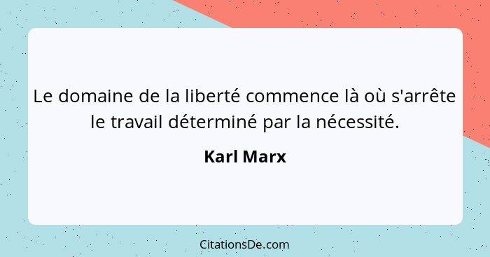 Le domaine de la liberté commence là où s'arrête le travail déterminé par la nécessité.... - Karl Marx