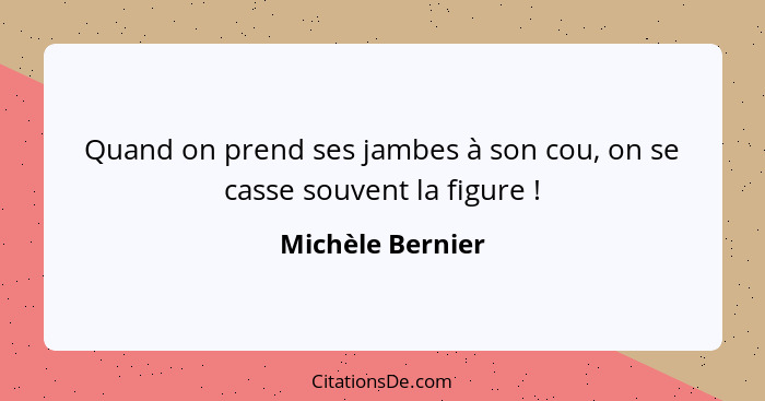 Quand on prend ses jambes à son cou, on se casse souvent la figure !... - Michèle Bernier