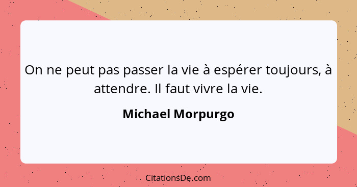 On ne peut pas passer la vie à espérer toujours, à attendre. Il faut vivre la vie.... - Michael Morpurgo