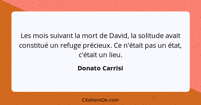 Les mois suivant la mort de David, la solitude avait constitué un refuge précieux. Ce n'était pas un état, c'était un lieu.... - Donato Carrisi