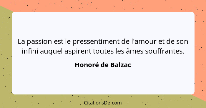 La passion est le pressentiment de l'amour et de son infini auquel aspirent toutes les âmes souffrantes.... - Honoré de Balzac
