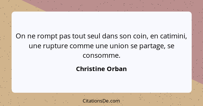 On ne rompt pas tout seul dans son coin, en catimini, une rupture comme une union se partage, se consomme.... - Christine Orban