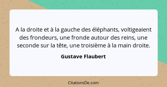 A la droite et à la gauche des éléphants, voltigeaient des frondeurs, une fronde autour des reins, une seconde sur la tête, une tro... - Gustave Flaubert