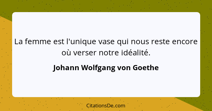 La femme est l'unique vase qui nous reste encore où verser notre idéalité.... - Johann Wolfgang von Goethe