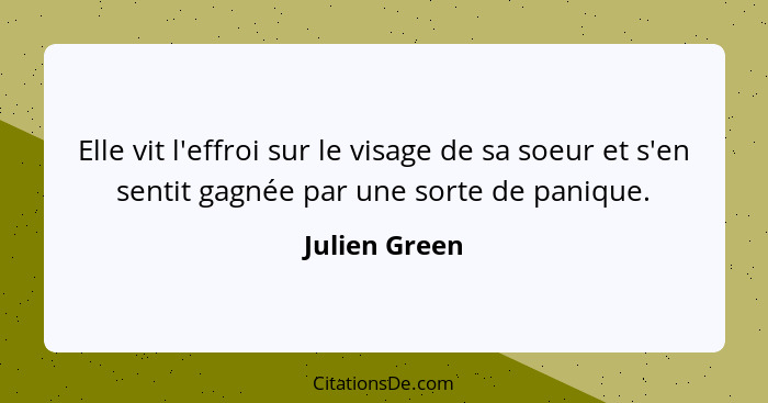 Elle vit l'effroi sur le visage de sa soeur et s'en sentit gagnée par une sorte de panique.... - Julien Green