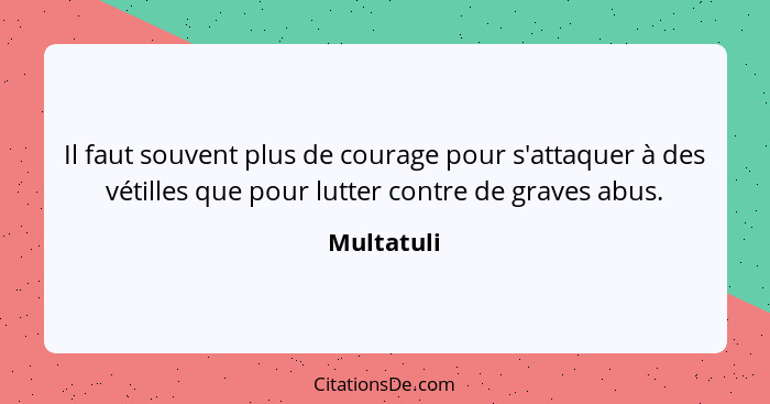 Il faut souvent plus de courage pour s'attaquer à des vétilles que pour lutter contre de graves abus.... - Multatuli