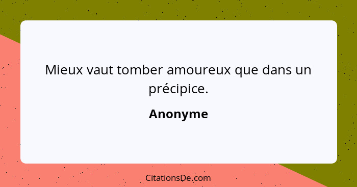 Mieux vaut tomber amoureux que dans un précipice.... - Anonyme