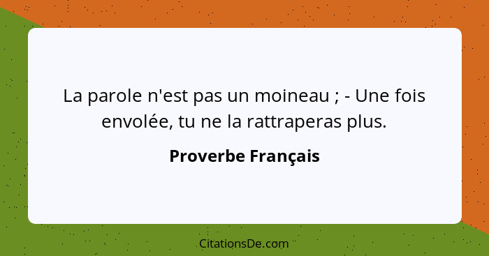 La parole n'est pas un moineau ; - Une fois envolée, tu ne la rattraperas plus.... - Proverbe Français