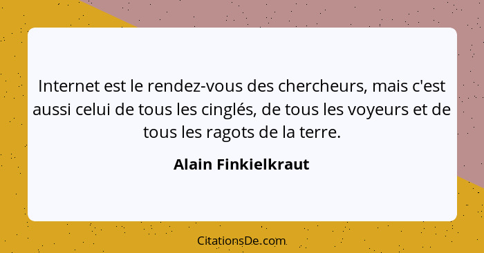 Internet est le rendez-vous des chercheurs, mais c'est aussi celui de tous les cinglés, de tous les voyeurs et de tous les ragots... - Alain Finkielkraut