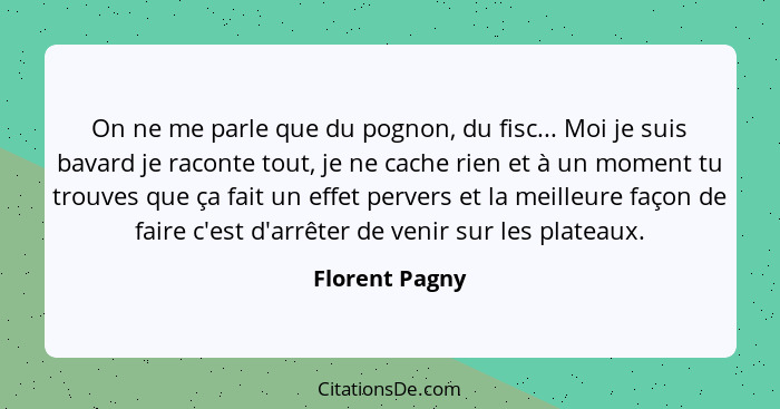 On ne me parle que du pognon, du fisc... Moi je suis bavard je raconte tout, je ne cache rien et à un moment tu trouves que ça fait un... - Florent Pagny