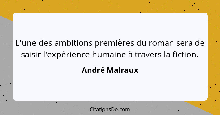 L'une des ambitions premières du roman sera de saisir l'expérience humaine à travers la fiction.... - André Malraux