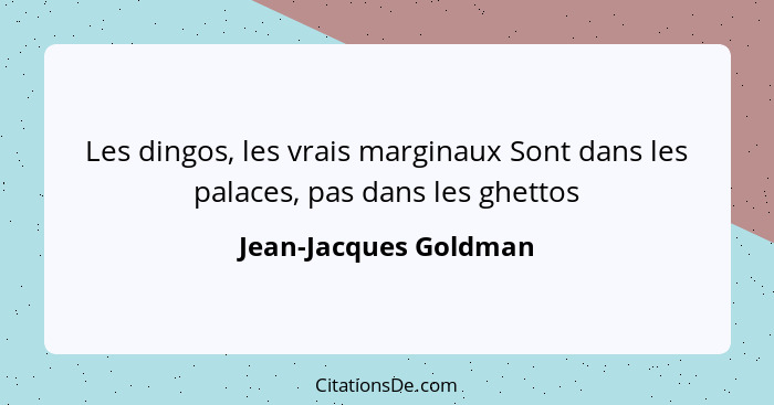 Les dingos, les vrais marginaux Sont dans les palaces, pas dans les ghettos... - Jean-Jacques Goldman