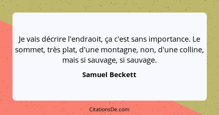 Je vais décrire l'endraoit, ça c'est sans importance. Le sommet, très plat, d'une montagne, non, d'une colline, mais si sauvage, si s... - Samuel Beckett