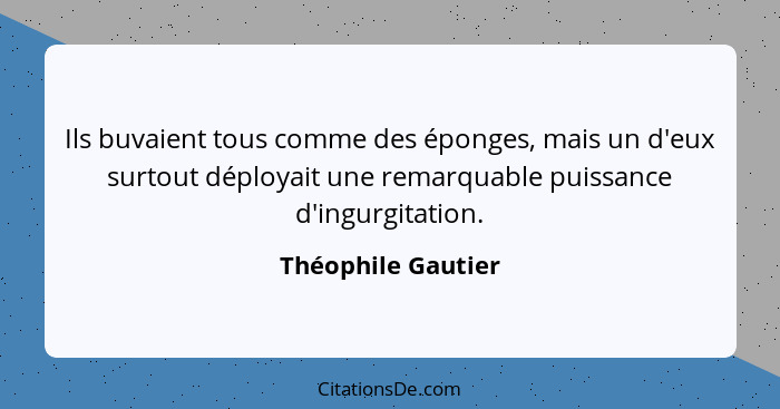 Ils buvaient tous comme des éponges, mais un d'eux surtout déployait une remarquable puissance d'ingurgitation.... - Théophile Gautier