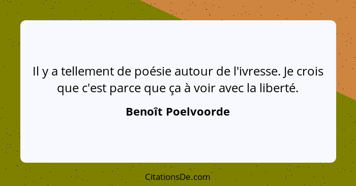 Il y a tellement de poésie autour de l'ivresse. Je crois que c'est parce que ça à voir avec la liberté.... - Benoît Poelvoorde