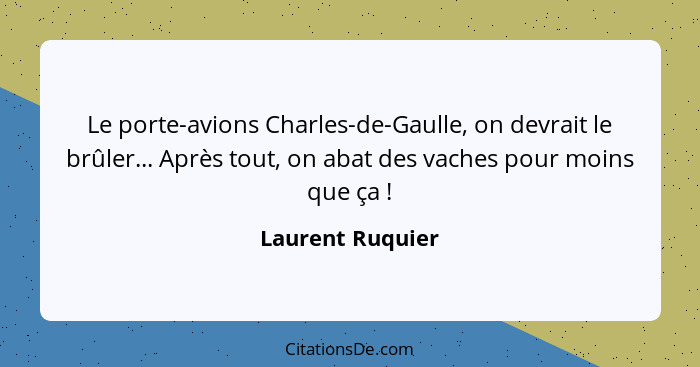 Le porte-avions Charles-de-Gaulle, on devrait le brûler... Après tout, on abat des vaches pour moins que ça !... - Laurent Ruquier