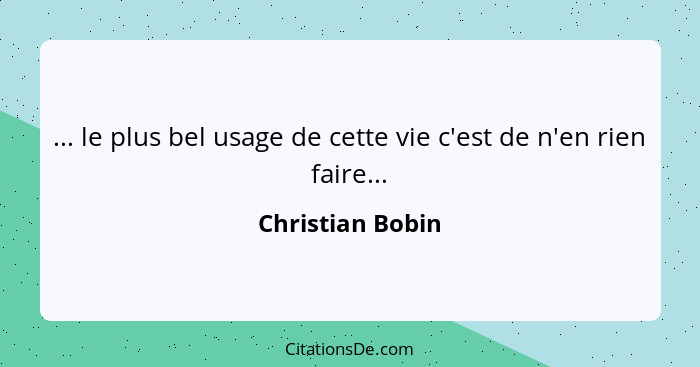 ... le plus bel usage de cette vie c'est de n'en rien faire...... - Christian Bobin