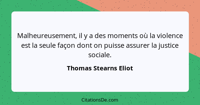 Malheureusement, il y a des moments où la violence est la seule façon dont on puisse assurer la justice sociale.... - Thomas Stearns Eliot