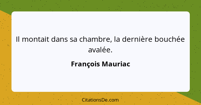 Il montait dans sa chambre, la dernière bouchée avalée.... - François Mauriac