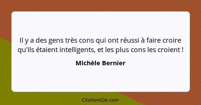 Il y a des gens très cons qui ont réussi à faire croire qu'ils étaient intelligents, et les plus cons les croient !... - Michèle Bernier