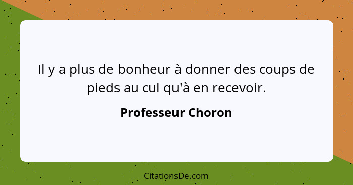 Il y a plus de bonheur à donner des coups de pieds au cul qu'à en recevoir.... - Professeur Choron