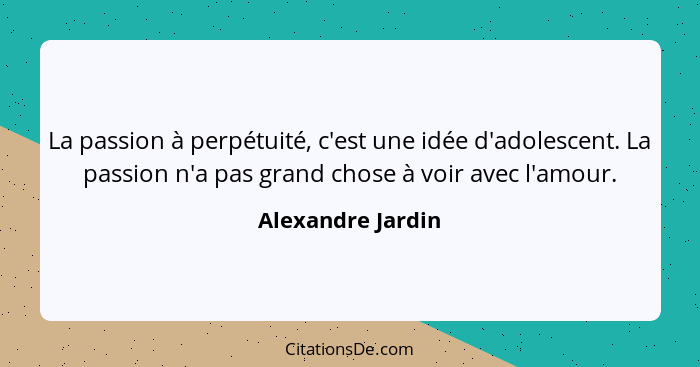 La passion à perpétuité, c'est une idée d'adolescent. La passion n'a pas grand chose à voir avec l'amour.... - Alexandre Jardin