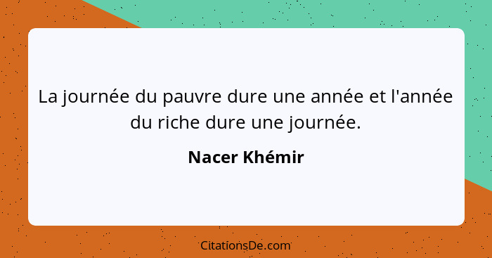 La journée du pauvre dure une année et l'année du riche dure une journée.... - Nacer Khémir