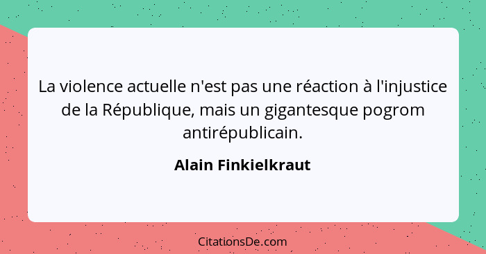 La violence actuelle n'est pas une réaction à l'injustice de la République, mais un gigantesque pogrom antirépublicain.... - Alain Finkielkraut