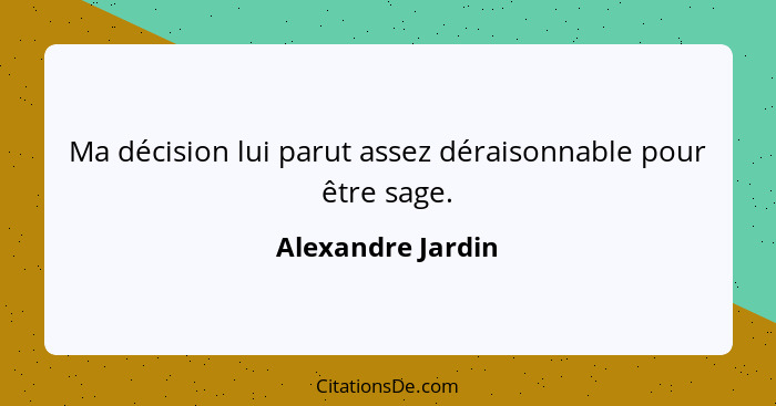 Ma décision lui parut assez déraisonnable pour être sage.... - Alexandre Jardin