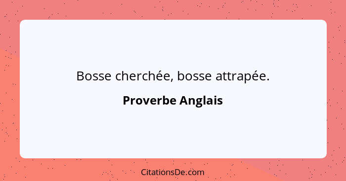 Bosse cherchée, bosse attrapée.... - Proverbe Anglais