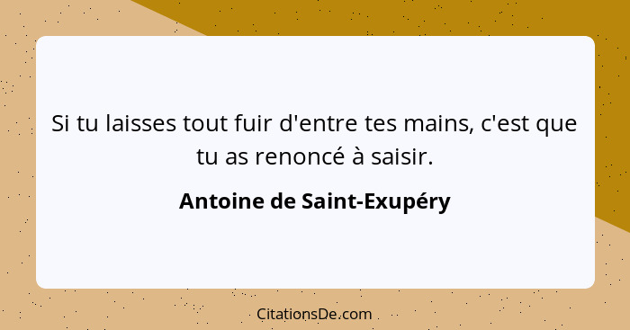 Si tu laisses tout fuir d'entre tes mains, c'est que tu as renoncé à saisir.... - Antoine de Saint-Exupéry