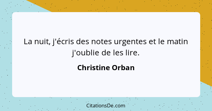 La nuit, j'écris des notes urgentes et le matin j'oublie de les lire.... - Christine Orban